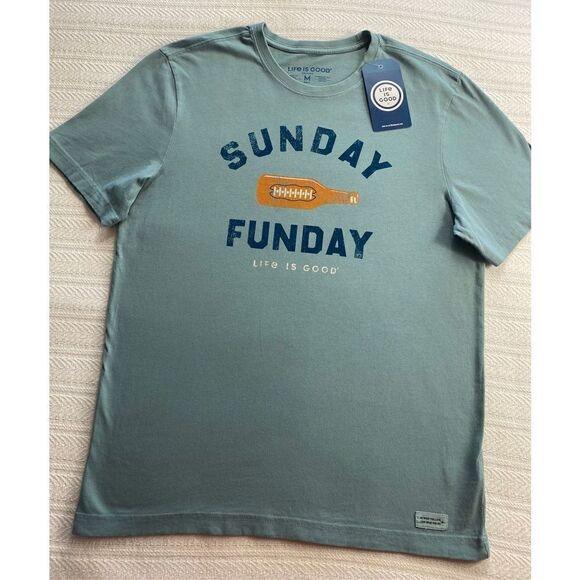 LIFE IS GOOD MEN’S MEDIUM Sunday Fun Day Print Logo Solid T-Shirt - Picture 2 of 8